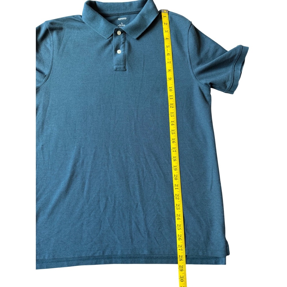 Sonoma Goods For Life Mens Teal Blue Pique Short Sleeve Polo Shirt Large L - Picture 5 of 5